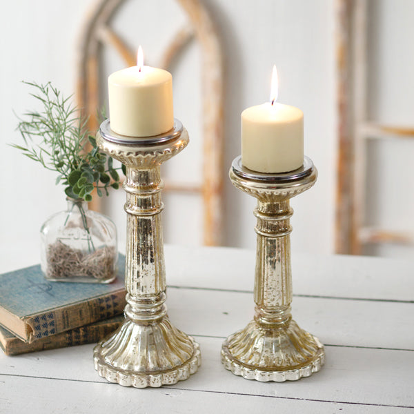 Mercury Glass Pillar Candle Holders (Set of 2) - Cottage and Thistle