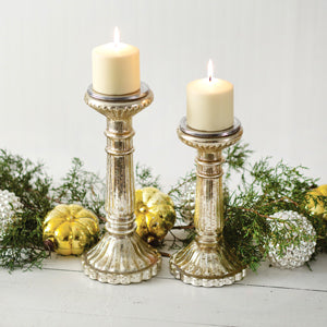 Mercury Glass Pillar Candle Holders (Set of 2) - Cottage and Thistle