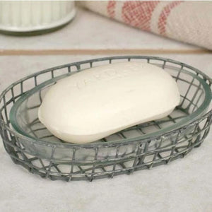 Oval Galvanized Cage Soap Dish with Glass Liner - Cottage and Thistle
